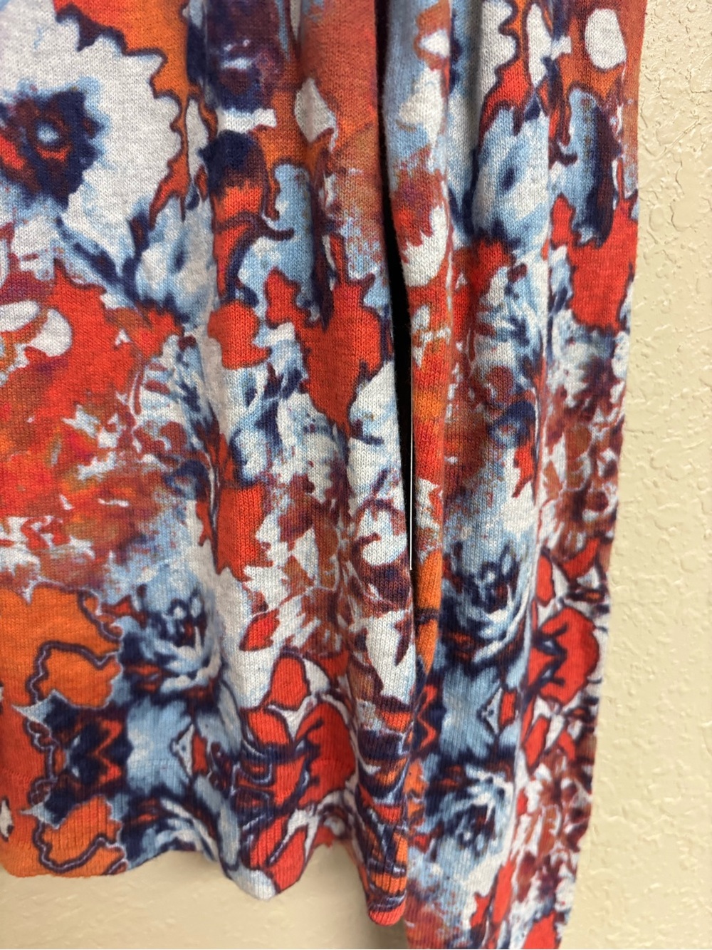 Vera Wang Blue & Gray Striped Long-Sleeve Top with Orange Floral Border - Picture 5 of 6